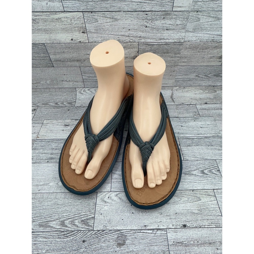 Born Mai Teal Blue Leather Knotted Thong Sandals Women Sz 11 Flat Flip‎ Flops